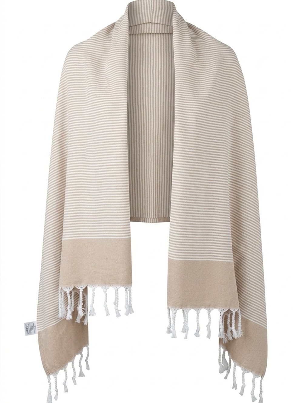 Cream & White Striped Turkish Throw with Fringe